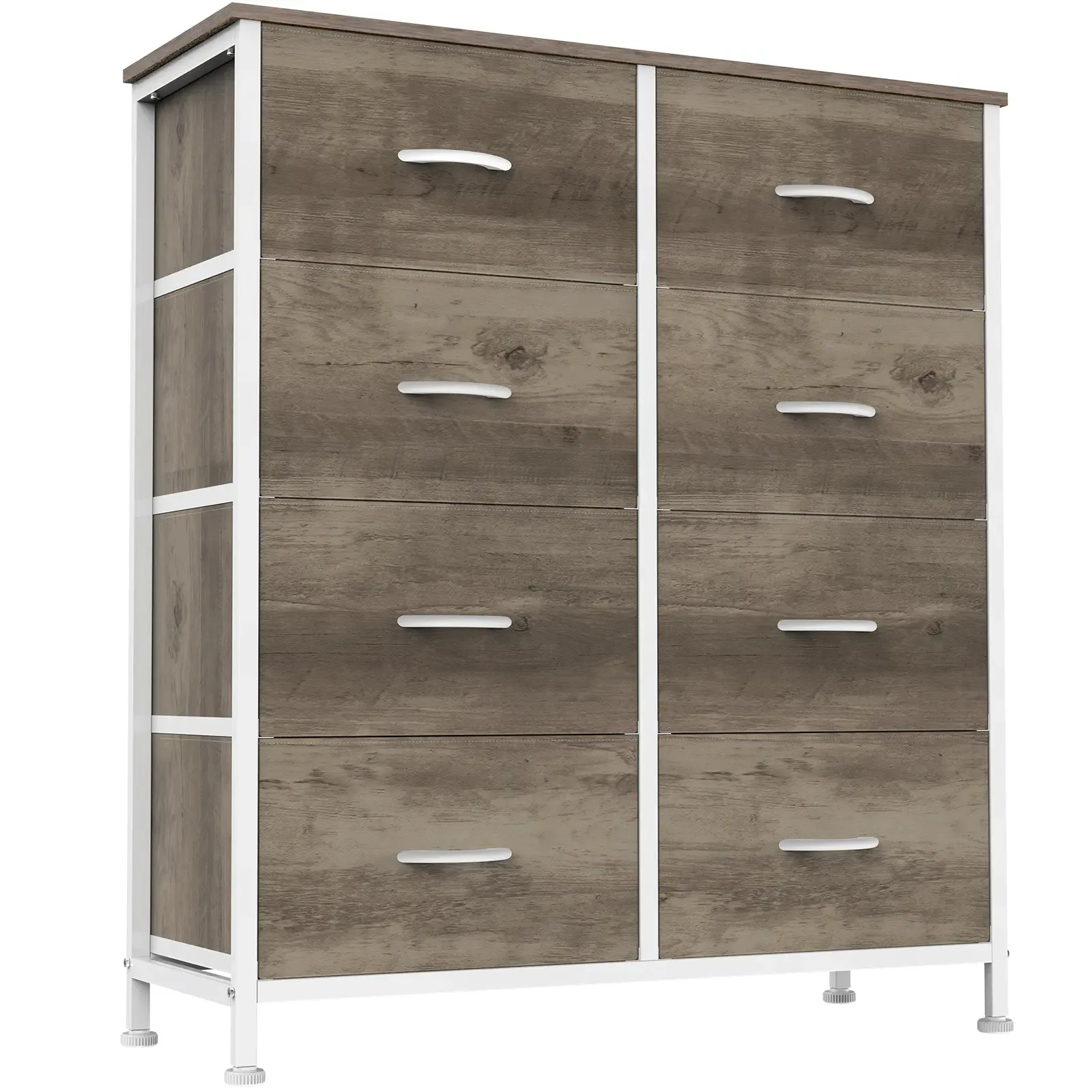 Cómoda para Dormitorio – Organizador con Cajones de Tela, Torre de Almacenamiento con 8 Contenedores de Tela, Estructura de Acero y Tapa de Madera