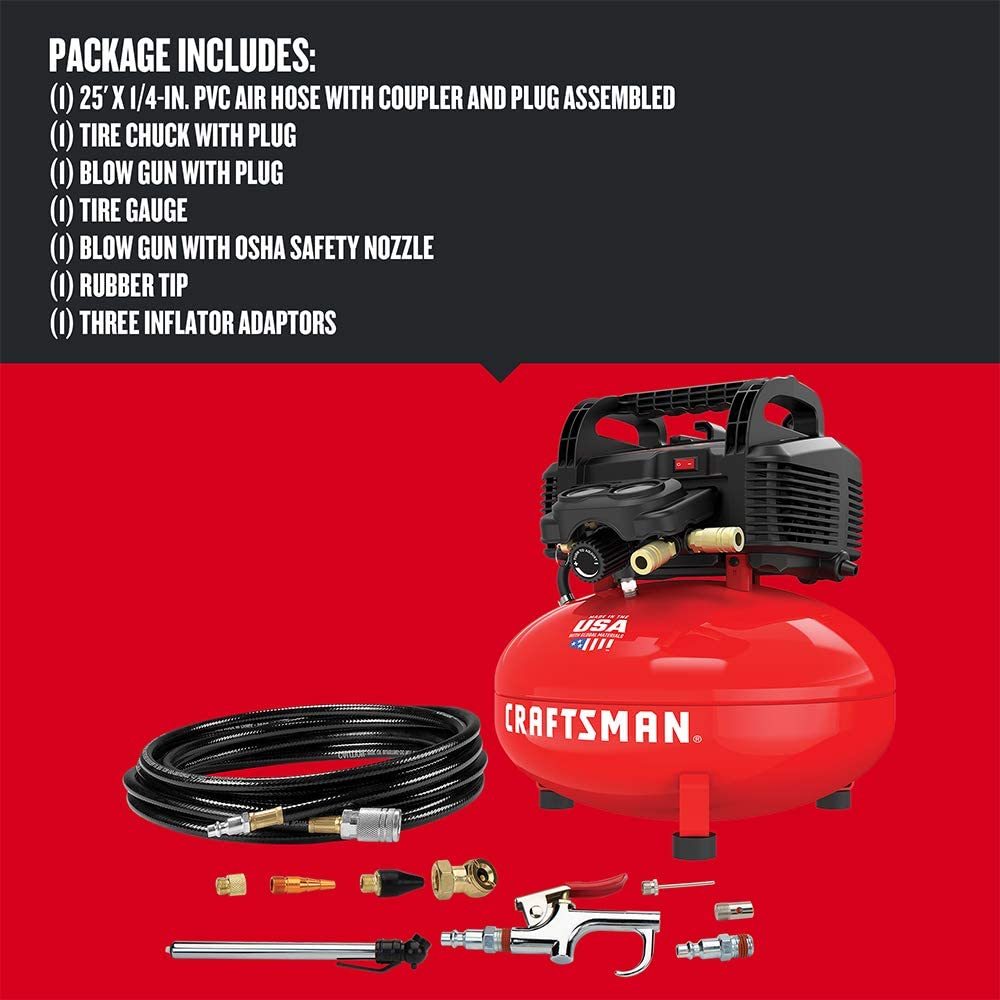 CRAFTSMAN Compresor de aire, 22l, Pancake, sin aceite con kit de accesorios de 13 piezas CMEC6150K