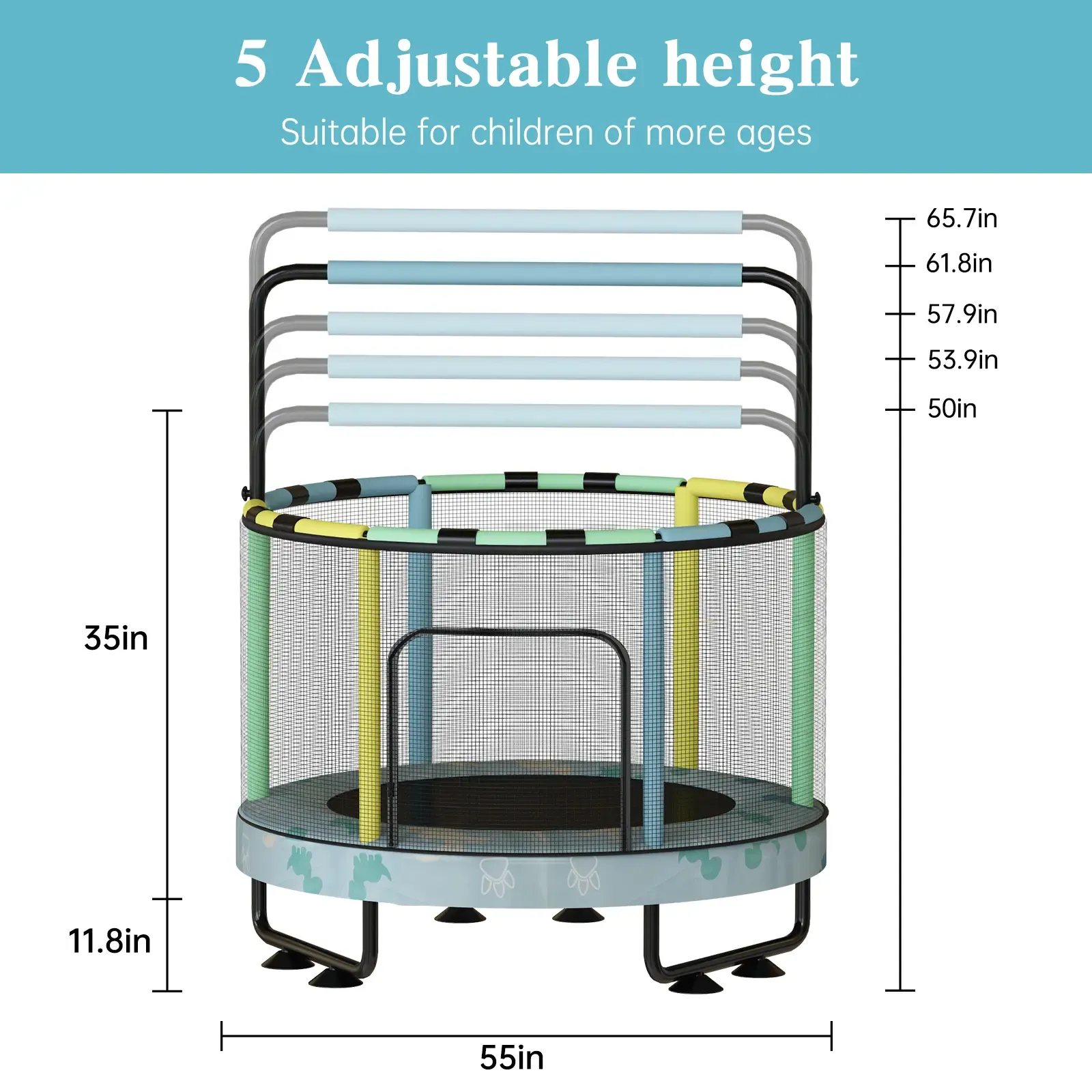 Mini Trampolín Redondo para Niños 7 en 1 – Juguetes Multifuncionales para Interior y Exterior con Aro de Baloncesto, Columpio, Anillos Colgantes, Pelotas de Océano, Bolsa de Arena, Dianas Inflables, Ideal como Regalo para Niños y Niñas, Seguro y Perfecto 