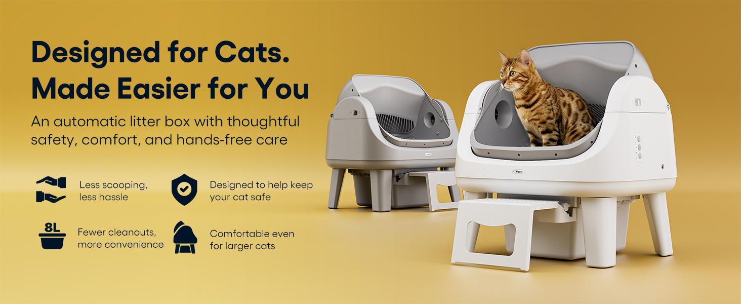 PetPivot AutoScooper 12 Open-Top Self-Cleaning Cat Litter Box &ndash; Sealed Waste Drawer, Includes Trash Bags & Entry Step