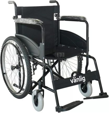 VANLIG Silla de Ruedas Manual Plegable Todo Terreno | Ligera y Resistente hasta 120 kg | Compacta para Transporte | Asiento Ergonómico y Reposapiés Abatibles | Ideal para Adultos y Personas Mayores