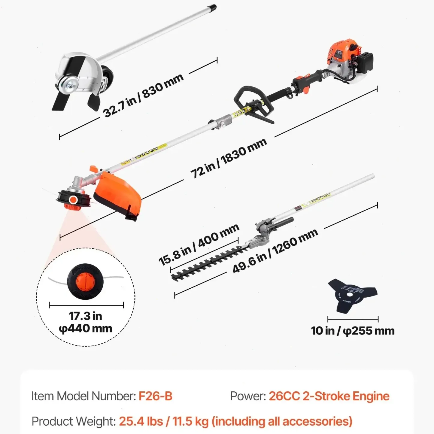 Herramientas Multifuncionales 6 en 1 – Cortasetos a Gas, Desbrozadora, Recortadora de Cuerda, Cortabordes, Bordeadora y Sierra de Poste, Podadora y Machetazo