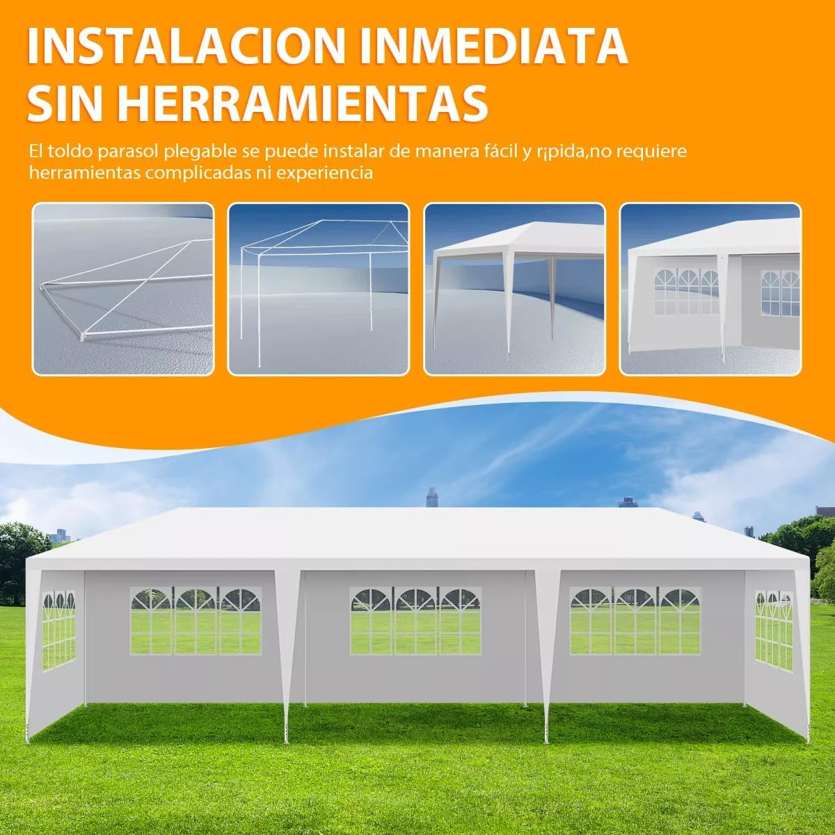 EEGVUY Carpa Toldo con Paredes Laterales Extraíbles, 3x9M Tienda de Fiesta Impermeable, con Ventanas para Eventos en el Patio y Jardín