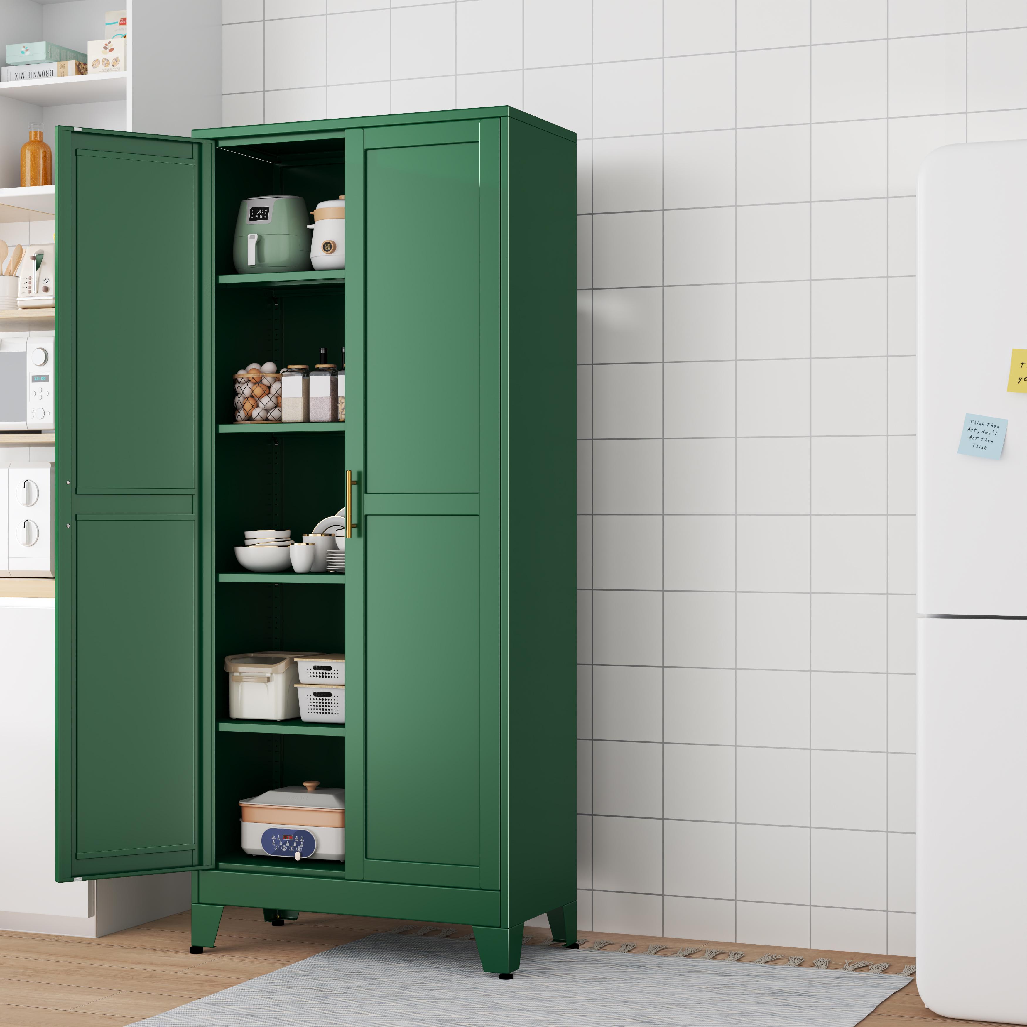 75.2" Tall Pantry Cabinet, Kitchen Pantry Storage Cabinets with 2 Door and 5 Adjustable Shelves, White Metal Pantry Storage Cabinet, Cupboard for Kitchen, Dining Room, Living Room and Bathroom Organizer