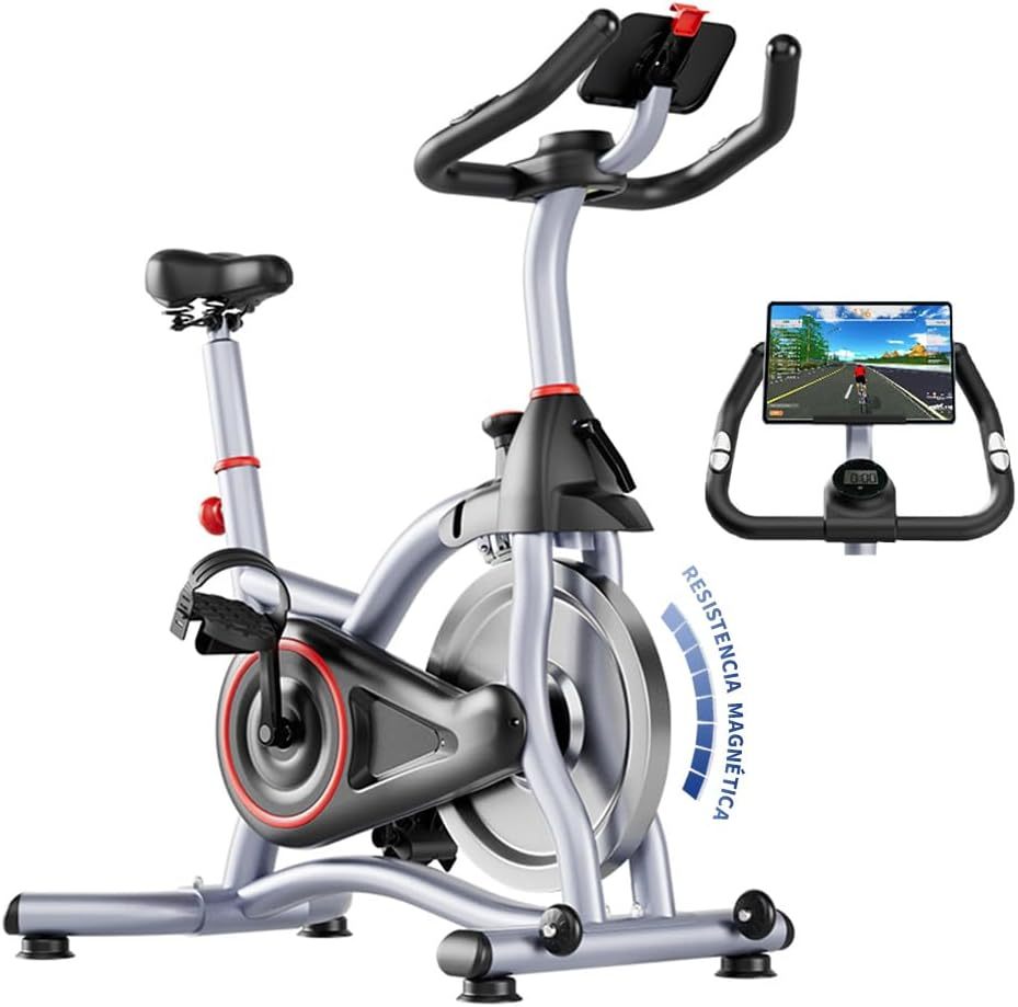 FINYQBET Bicicleta Fija，Bicicleta Estática Silenciosa con Pantalla LCD y Resistencia Ajustable, Soporta 120 kg, Altura Regulable en Asiento y Manillar, Ideal para Hogar y Rehabilitación Física