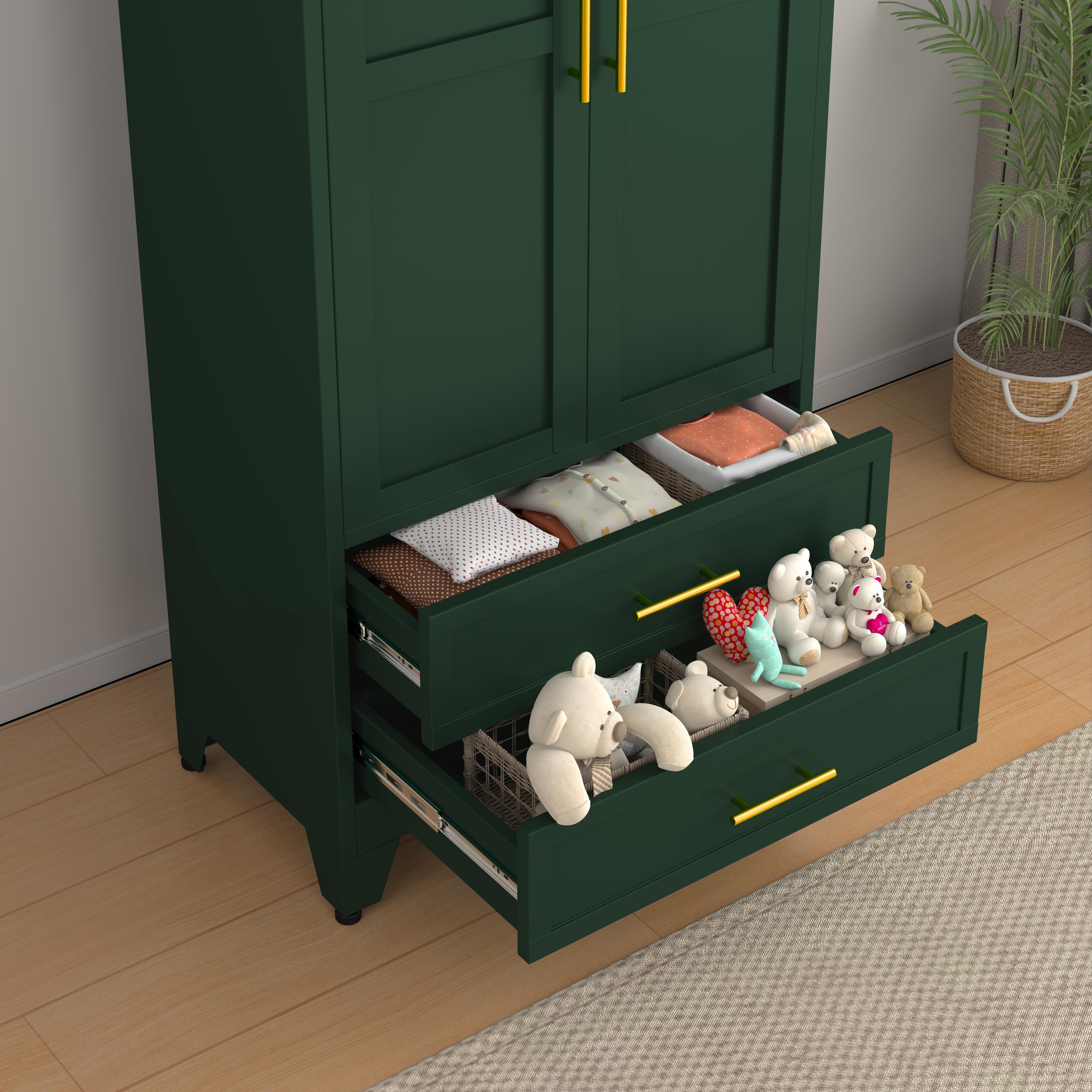 Metal Wardrobe Closet with 2 Doors & 2 Drawers, 71"" Tall Armoire Wardrobe Closet with Hanging Rods and Adjustable Shelf, Steel Wardrobe Storage Cabinet for Bedroom, Large mothersdaygift