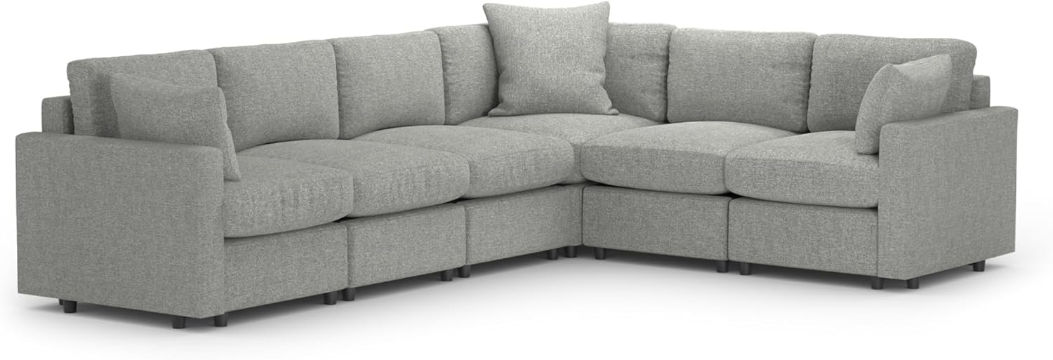 MODISOFA - Sofá Sala Esquinera Modular con Otomano | 6 Plazas | Gris Claro | + Pillow Pack | Fácil de Ensamblar y Adaptable | Envío Gratis