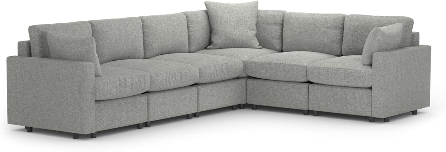 MODISOFA - Sofá Sala Esquinera Modular con Otomano | 6 Plazas | Gris Claro | + Pillow Pack | Fácil de Ensamblar y Adaptable | Envío Gratis