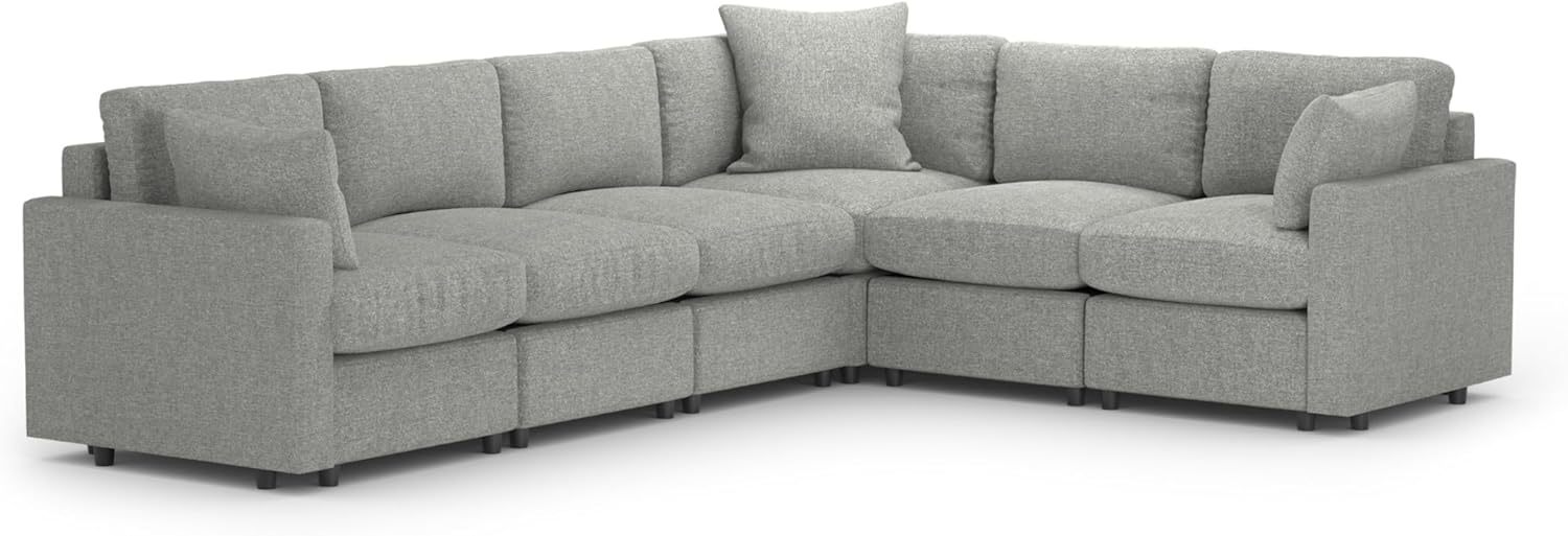 MODISOFA - Sofá Sala Esquinera Modular con Otomano | 6 Plazas | Gris Claro | + Pillow Pack | Fácil de Ensamblar y Adaptable | Envío Gratis