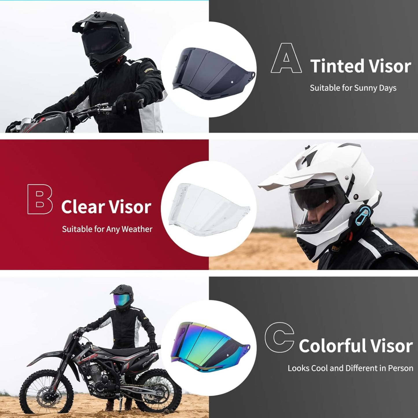 ILM - Casco de motocicleta de aventura doble deportivo compatible con Pinlock, visera para motos de nieve, ATV y todoterreno, modelo WS902