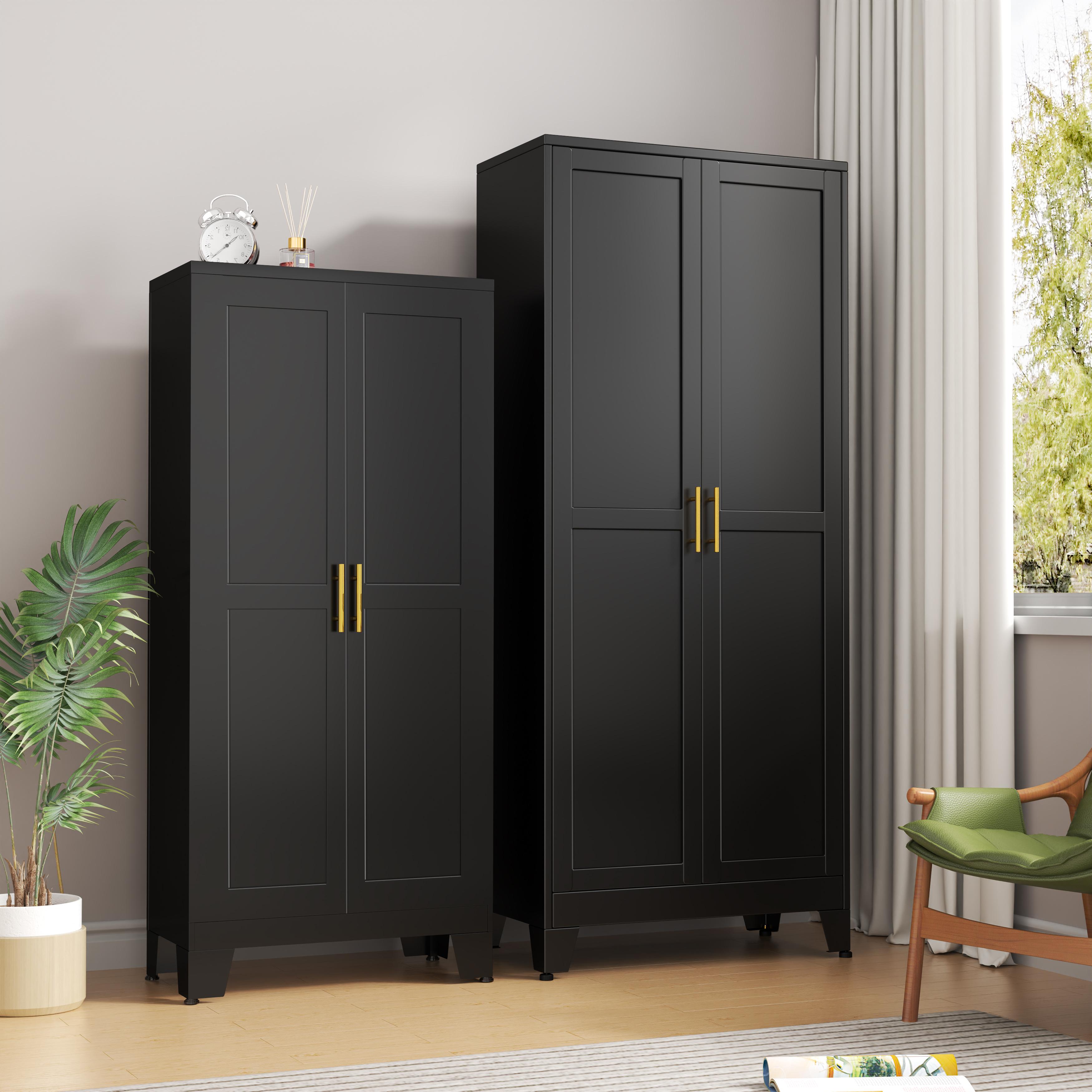 75.2" Tall Pantry Cabinet, Kitchen Pantry Storage Cabinets with 2 Door and 5 Adjustable Shelves, White Metal Pantry Storage Cabinet, Cupboard for Kitchen, Dining Room, Living Room and Bathroom Organizer