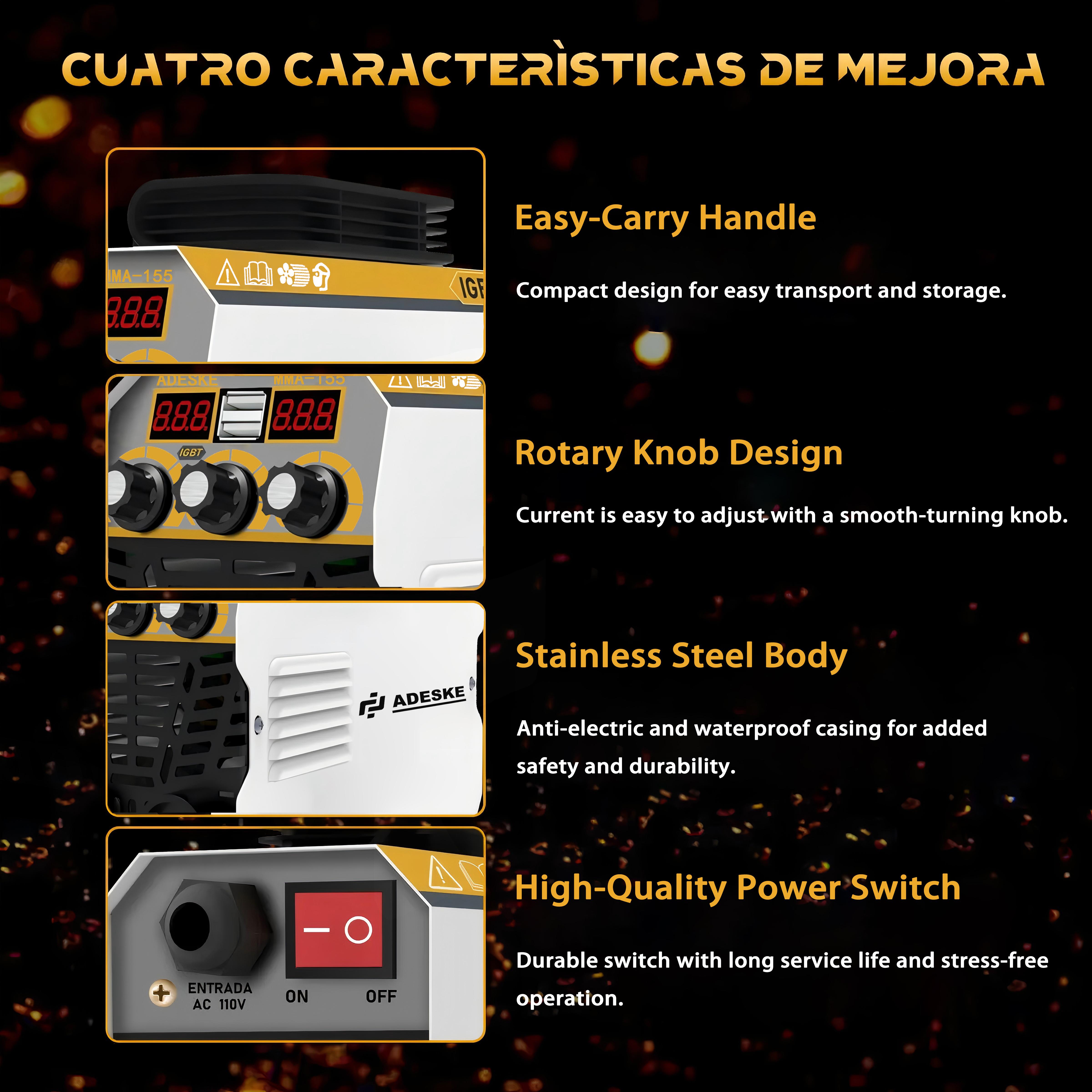 ADESKE MMA-155 Portable Welding Machine &ndash; Dual Voltage 110V/220V, 120A Output, Digital Display, Overload Protection, Complete Welding Kit for Home, Auto Repair & Construction