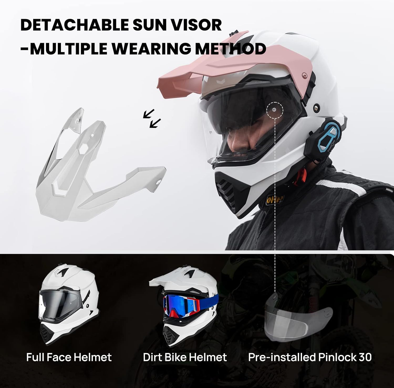 ILM - Casco de motocicleta de aventura doble deportivo compatible con Pinlock, visera para motos de nieve, ATV y todoterreno, modelo WS902