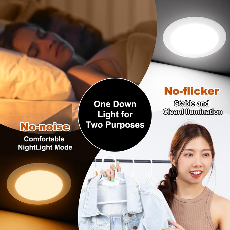 DAYBETTER 6 Inch 5 CCT Led Recessed Ceiling Light With Junction Box, 2700k/ 3000k/ 3500k/ 4000k/ 5000k, 1050lm, 12w Equivalent To 110w, High Brightness Dimmable Pot Light Downlight, Energy Star.