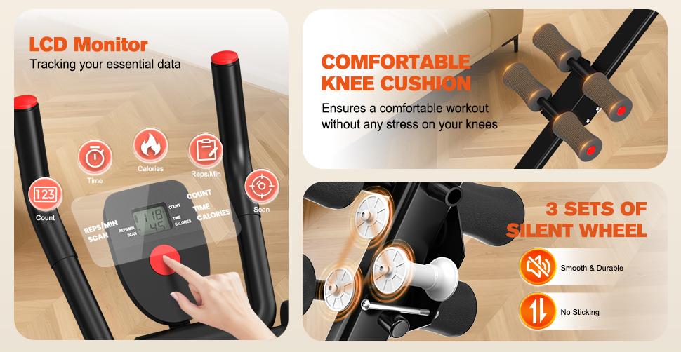 Relife Sports Adjustable Ab Trainer Machine with LCD Monitor, Knee Protection, Foldable Ab Exercise Machine for Arm and Buttocks-Core & Ab Trainer at Home Gym-dealsforyoudays Abdominal Training Equipment