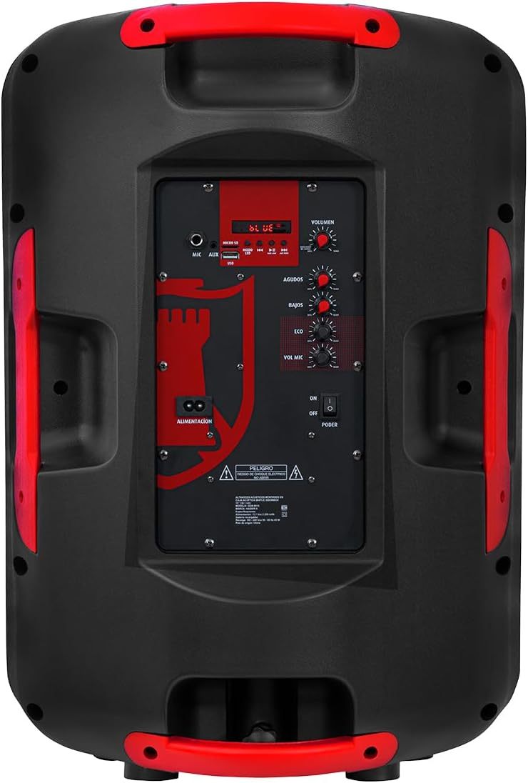 Kaiser Bafle Profesional Recargable, 15” y Potencia de 25,000 W PMPO Color Negro, Bluetooth, micrófono alámbrico y tripié metálico incluídos y Luz LED Multicolor, Tecnología KSR Link LED GEM-9515