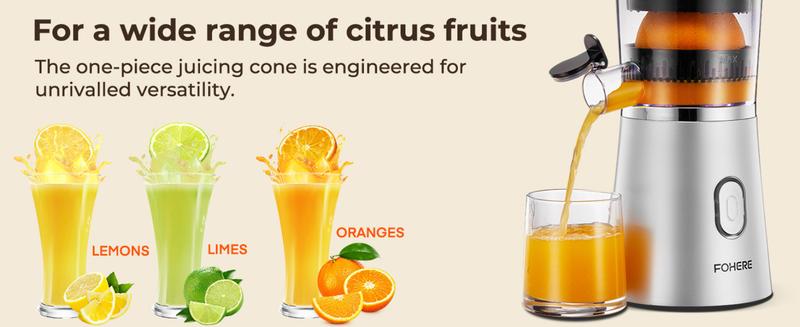 FOHERE Electric Citrus Juicer Hands Free, Orange Lime Grapefruit Juicer Squeezer, One Touch Operation, Easy to Clean Juice Maker