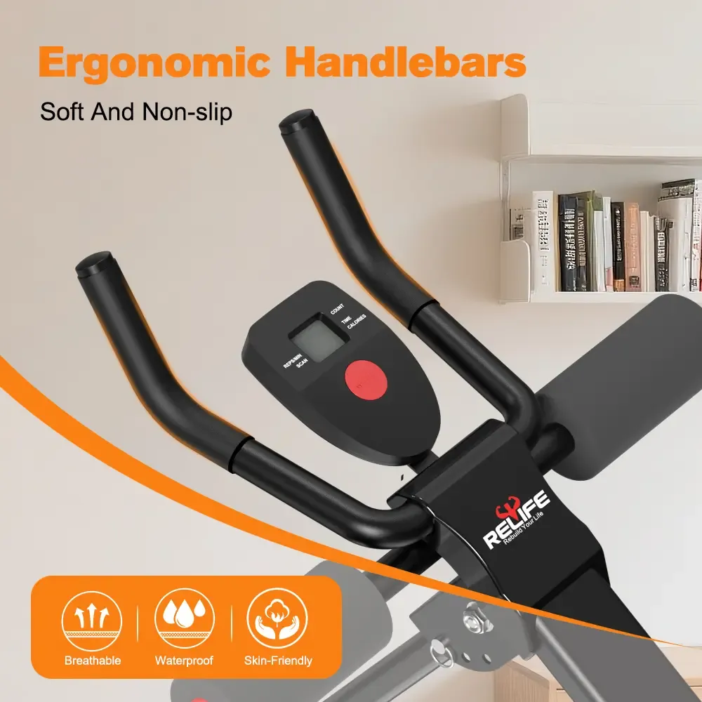 Máquina de Ejercicio Abdominal Ajustable – Con Monitor LCD, Protección de Rodillas, Plegable para Abdomen, Brazos y Glúteos, Entrenador de Core y Abdominales para Gimnasio en Casa