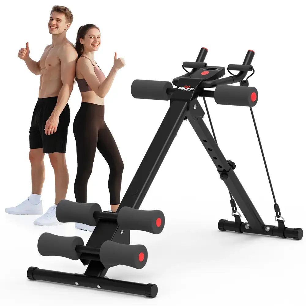 Máquina de Ejercicio Abdominal Ajustable – Con Monitor LCD, Protección de Rodillas, Plegable para Abdomen, Brazos y Glúteos, Entrenador de Core y Abdominales para Gimnasio en Casa
