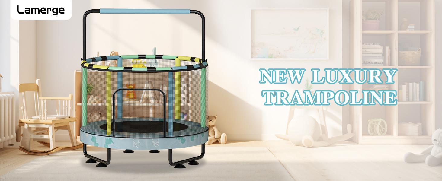 Lamerge Mini Round Trampoline for Kids 7-in-1 Toys Indoor Outdoor with Basketball Hoop Swing Hanging Rings Ocean Balls Sandbag Dartboard Inflatable Trampoline Gift for Boys Girls Multifunctional Safety Standards excellent gift for Christmas and New Year