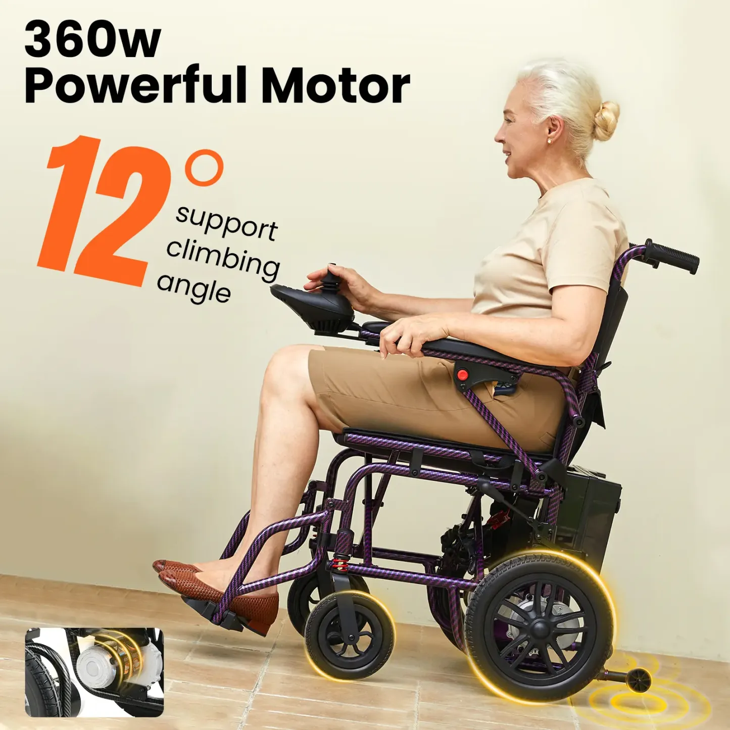 Silla de ruedas eléctrica para adultos, plegable, con doble motor de 360 ​​W, autonomía de hasta 15 millas, velocidad máxima de 4 MPH y capacidad de carga de hasta 286 libras.