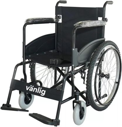 VANLIG Silla de Ruedas Manual Plegable Todo Terreno | Ligera y Resistente hasta 120 kg | Compacta para Transporte | Asiento Ergonómico y Reposapiés Abatibles | Ideal para Adultos y Personas Mayores