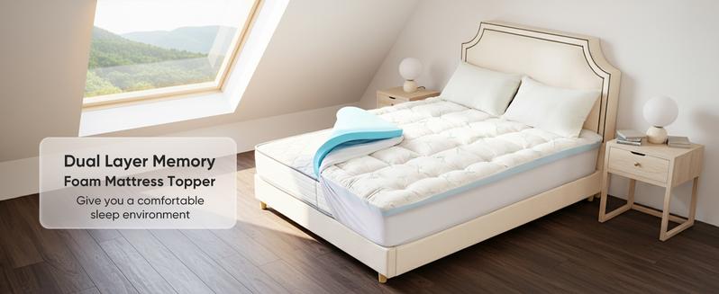 Sweetcrispy Official Double-Layer Mattress Topper Memory Foam Breathable 2-in-1 Adjustable Cloud-Like Comfort Cooling Gel