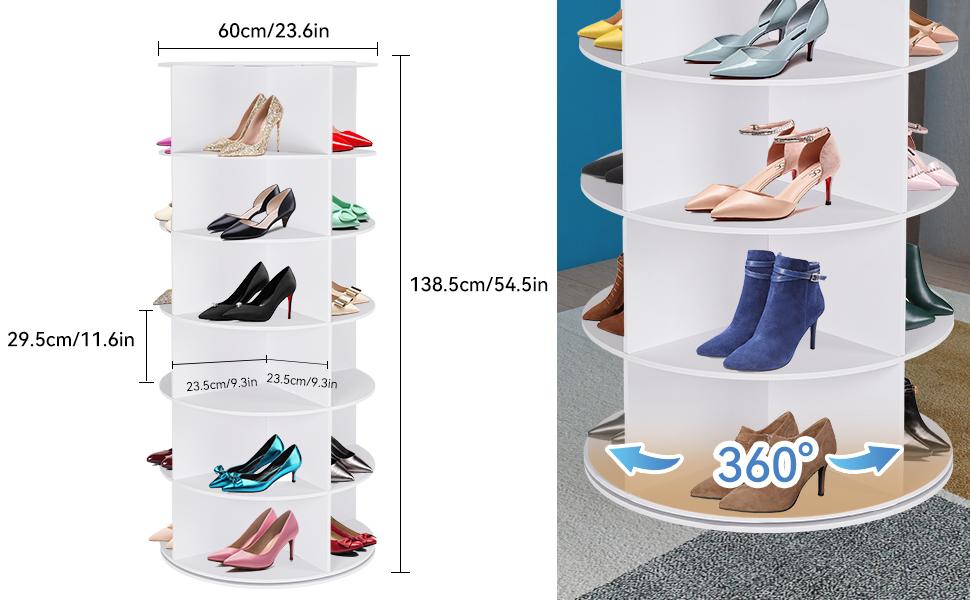 WGCTEK 360&deg; Rotating 7-Tiers Organizer Shoe Rack, Fits 24-28 Pairs of Shoes, Spinning and Revolving Round Shoe Rack, for Entryway Living Room Hallway