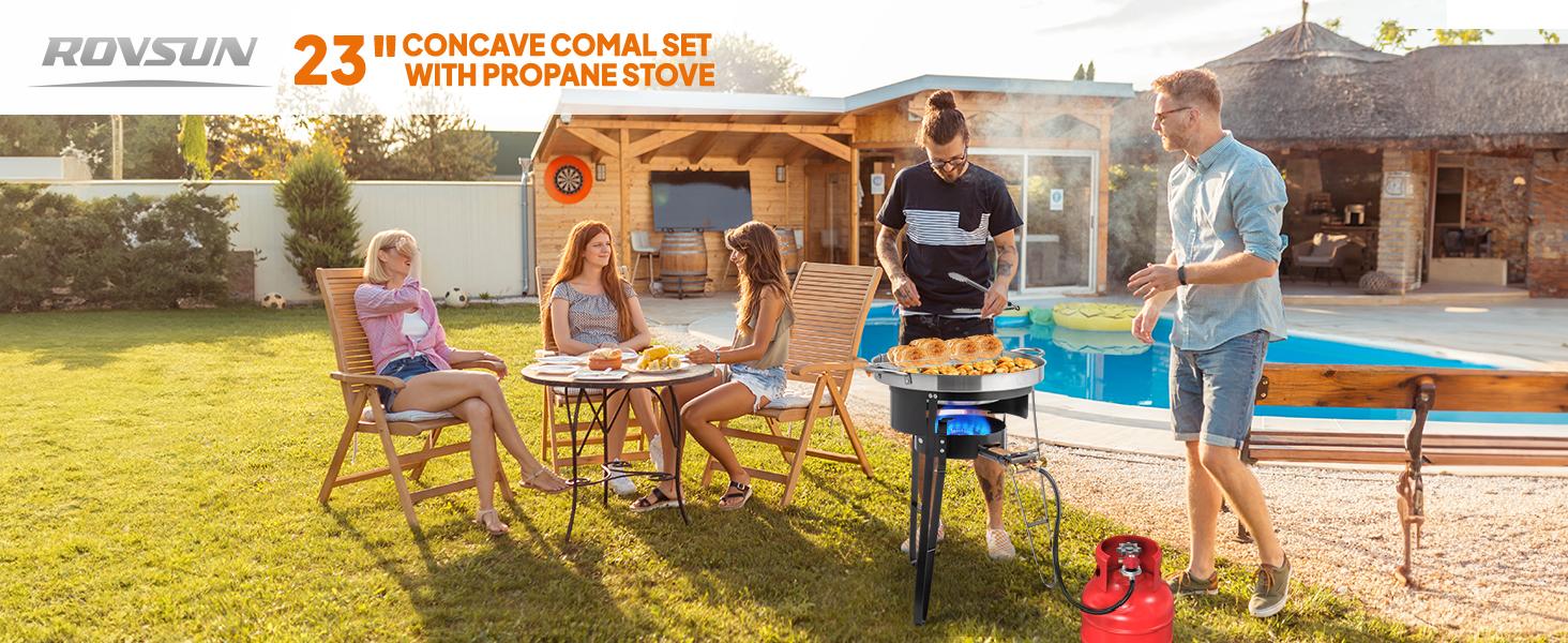ROVSUN 23" Concave Comal Set with 80,000BTU Propane Stove, Stainless Steel Discada Disc Cooker with Burner Stand for Backyard & Outdoor Cooking, Taco Para Cocinar Carnitas Tortillas Stir Fry Wok SpringStatements