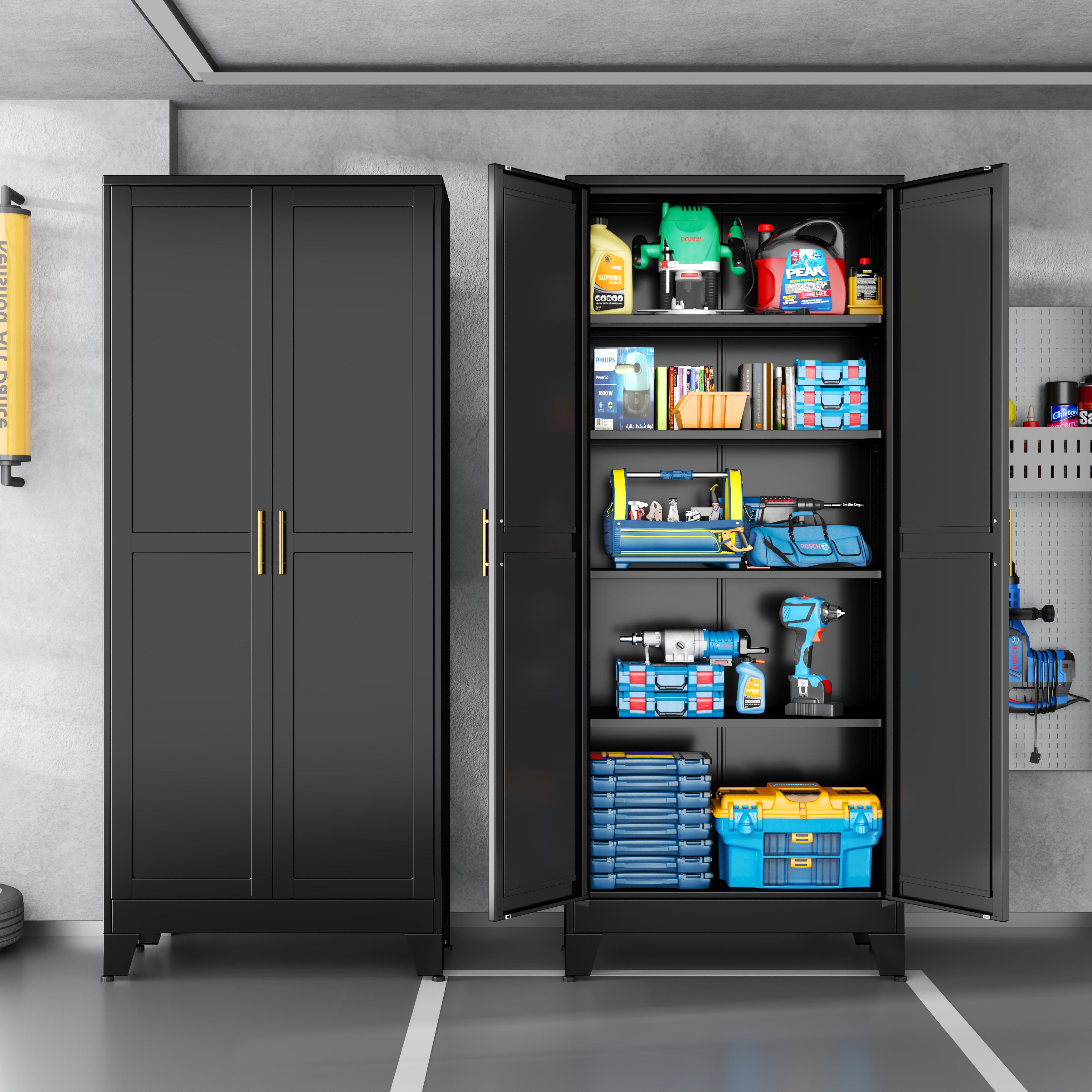 75.2" Tall Pantry Cabinet, Kitchen Pantry Storage Cabinets with 2 Door and 5 Adjustable Shelves, White Metal Pantry Storage Cabinet, Cupboard for Kitchen, Dining Room, Living Room and Bathroom Organizer