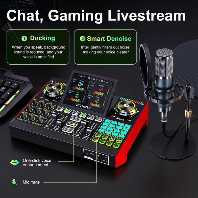 【Exclusiva en vivo】 Kit de tarjeta de sonido y mezcla Tenlamp G10-P15: efectos de sonido personalizables, reducción de ruido de dos niveles, incluye micrófono de condensador; ideal para transmisiones en vivo, videojuegos, canto, podcasts y más.