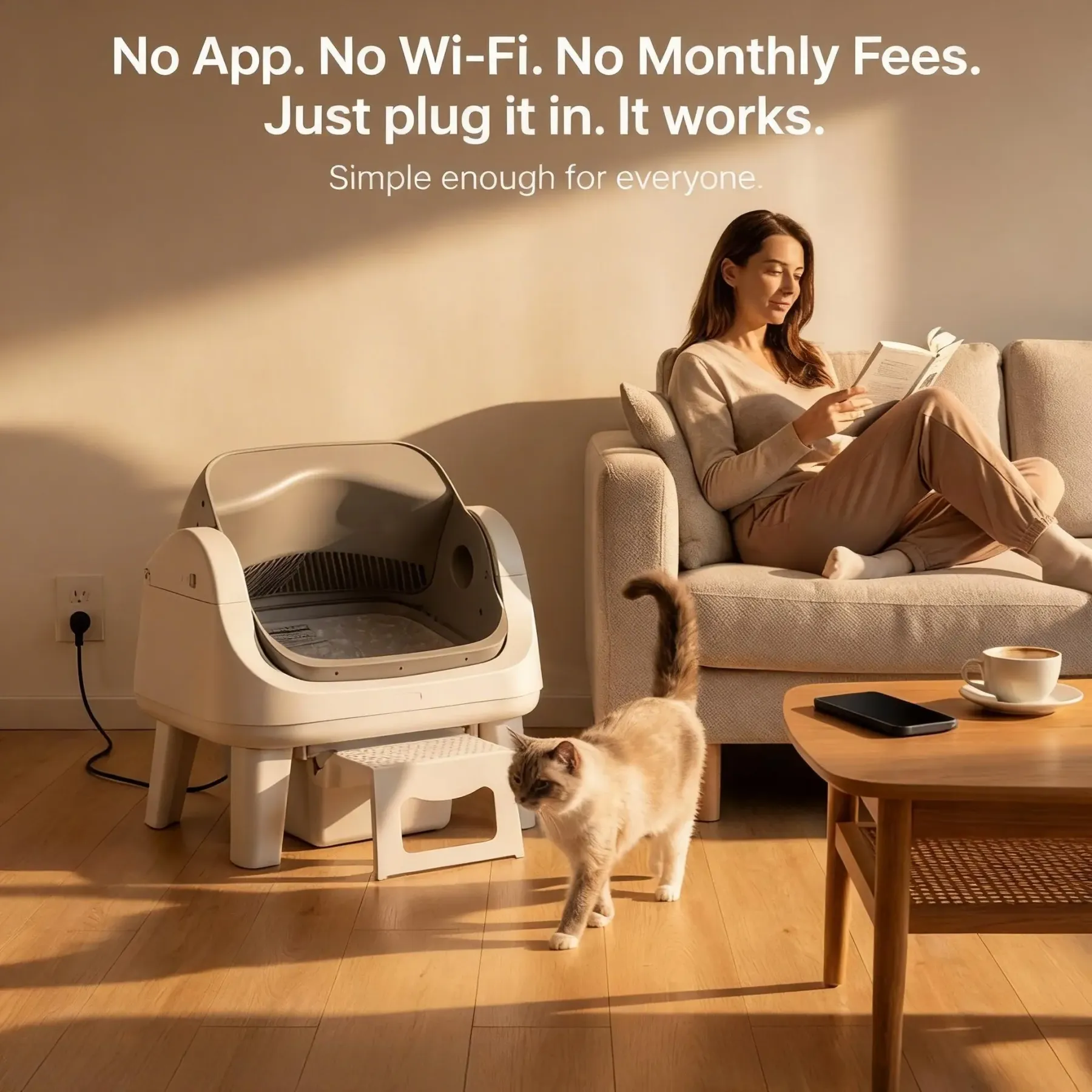 Arenero Automático para Gatos AutoScooper 12 con Tapa Abierta – Cajón de Desechos Sellado, Incluye Bolsas de Basura y Escalón de Entrada