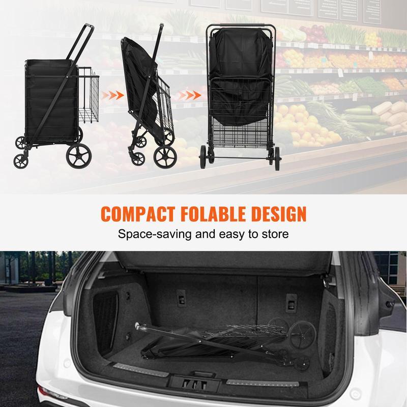 carrito de compras plegable con , forro impermeable extraíble, máximo 330 libras, gran capacidad, Jumbo, con cesta Dual, ruedas giratorias de 360 °, Base de malla de Metal denso, carro de utilidad resistente