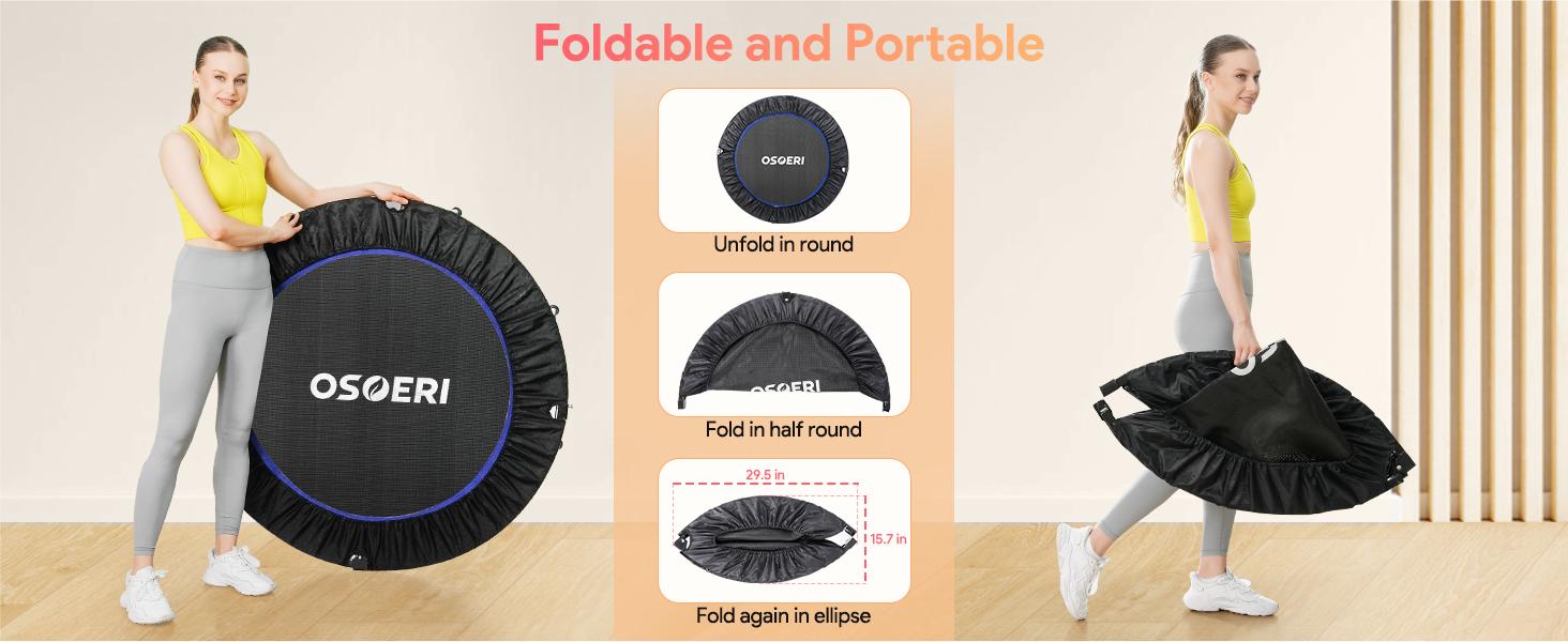 Osoeri 48" Rebounder Trampoline Foldable for Adults Max Load 450lbs, Mini Trampoline with Adjustable Foam Handle for Adults, Fitness Trampoline Indoor/Garden Workout