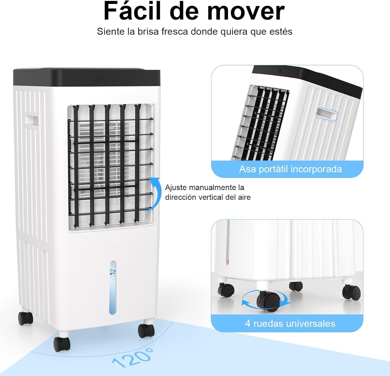 Aire Acondicionado PortatilEnfriador de Airecon Pantalla LED, con Tanque de 10L Control Remoto y Temporizador, Enfriamiento rápido de 120°，Adecuado para Hogar, Oficina