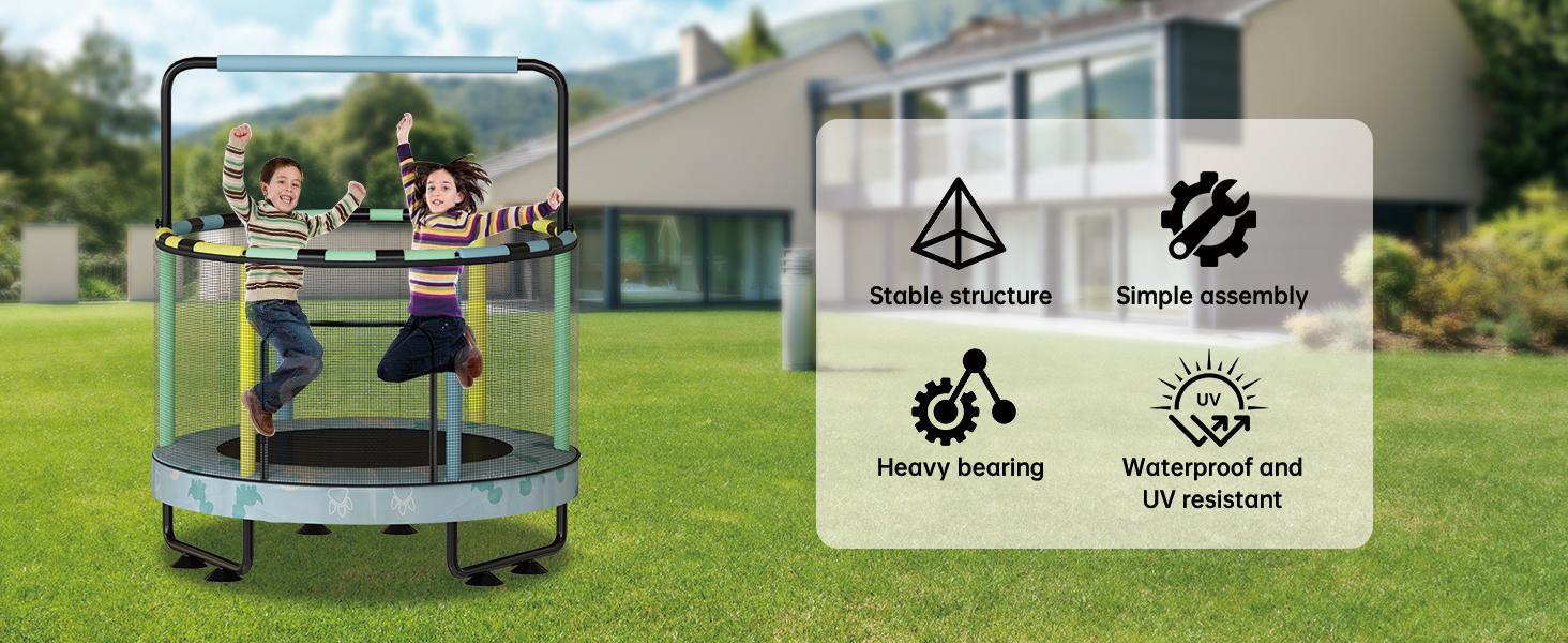 Lamerge Mini Round Trampoline for Kids 7-in-1 Toys Indoor Outdoor with Basketball Hoop Swing Hanging Rings Ocean Balls Sandbag Dartboard Inflatable Trampoline Gift for Boys Girls Multifunctional Safety Standards excellent gift for Christmas and New Year