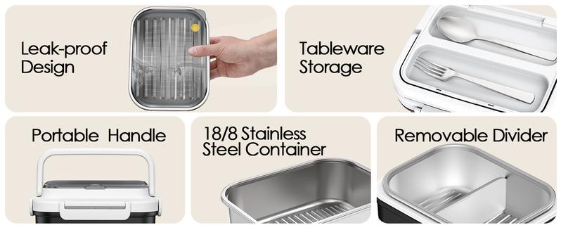 Cordless Electric Heated Lunch Box, 1.5L - 6.3Cups 20000mAh Rechargeable Battery Powered with Automatic Heating, Smart Timer, BPA Free,Including Spoon, Insulated Carry Bag, Removable Tray Divider