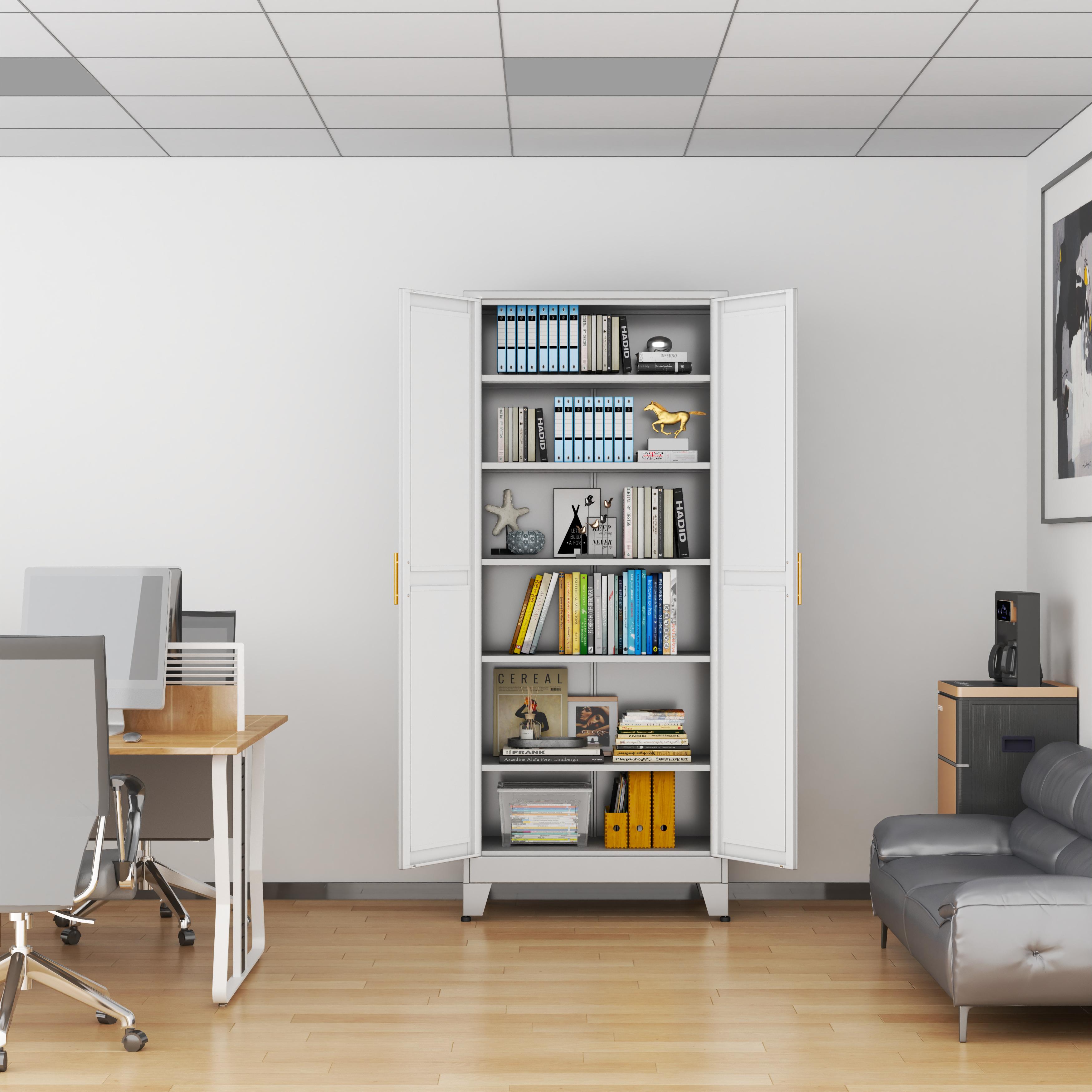 75.2" Tall Pantry Cabinet, Kitchen Pantry Storage Cabinets with 2 Door and 5 Adjustable Shelves, White Metal Pantry Storage Cabinet, Cupboard for Kitchen, Dining Room, Living Room and Bathroom Organizer