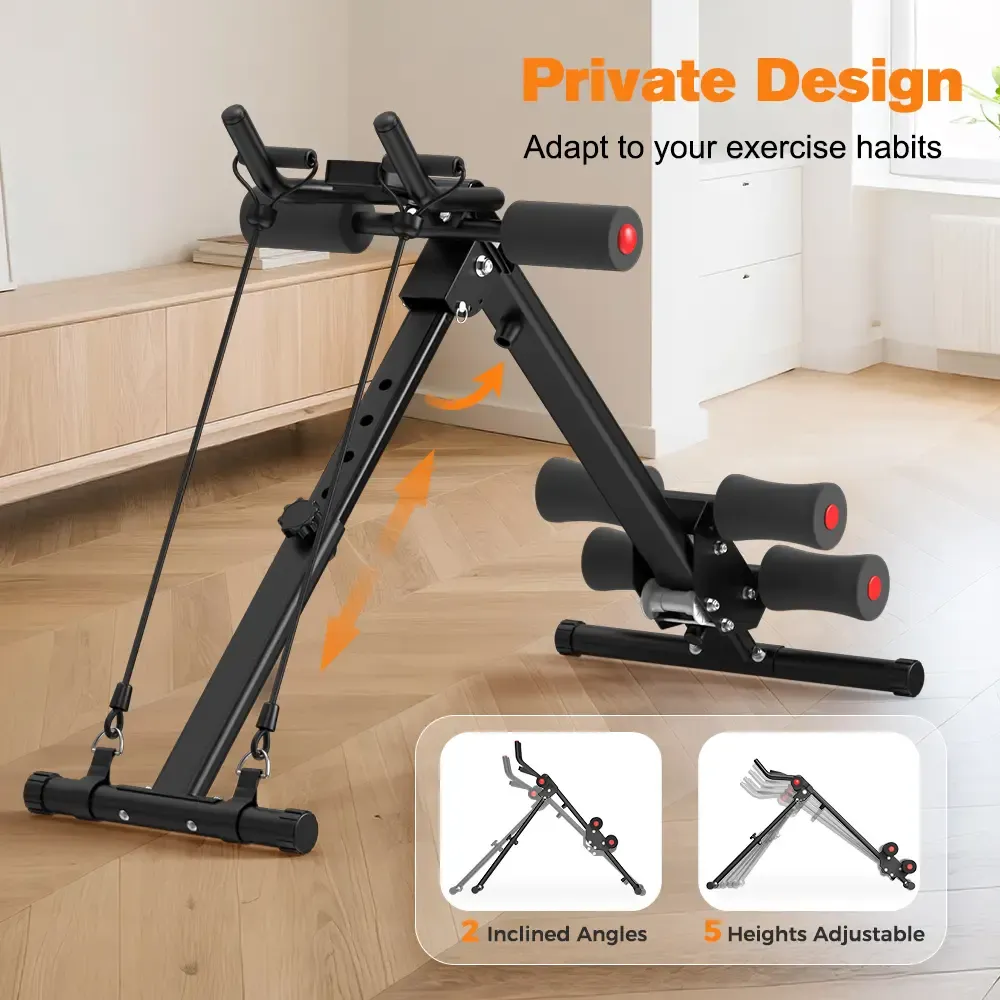 Máquina de Ejercicio Abdominal Ajustable – Con Monitor LCD, Protección de Rodillas, Plegable para Abdomen, Brazos y Glúteos, Entrenador de Core y Abdominales para Gimnasio en Casa