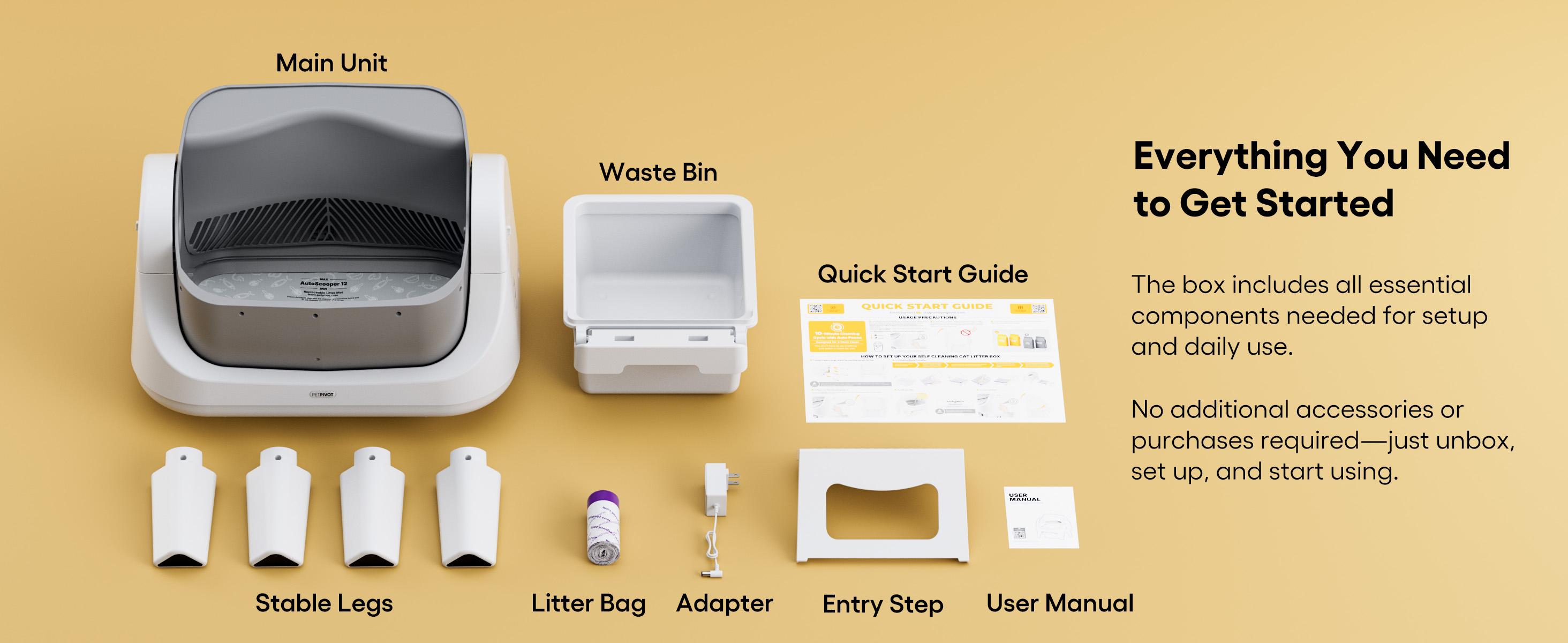 PetPivot AutoScooper 12 Open-Top Self-Cleaning Cat Litter Box &ndash; Sealed Waste Drawer, Includes Trash Bags & Entry Step