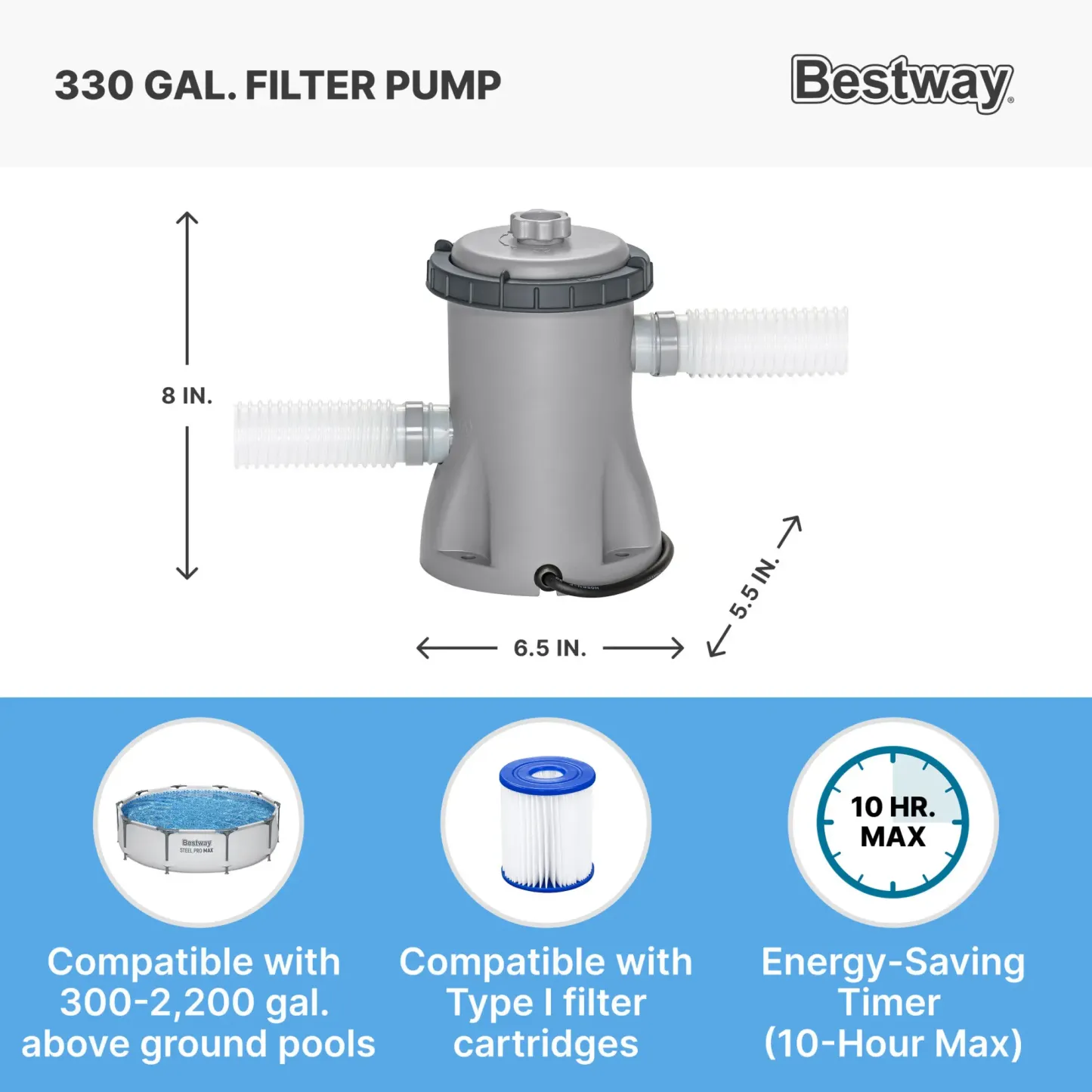 Piscina redonda desmontable Bestway Steel Pro MAX para exteriores con bomba, de 30 a 42 pulgadas de profundidad