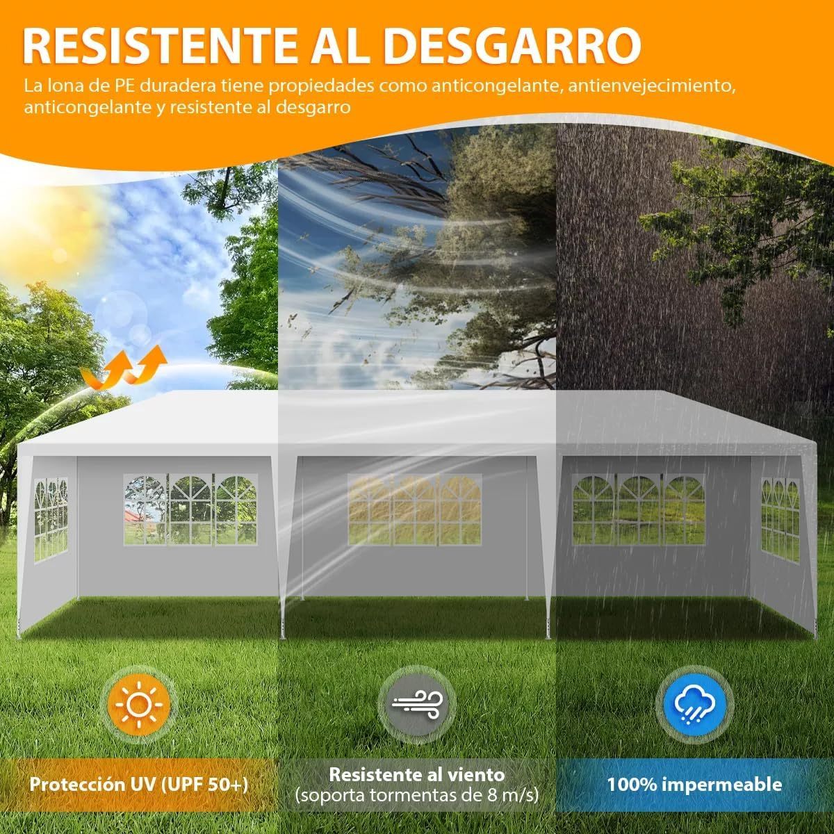 EEGVUY Carpa Toldo con Paredes Laterales Extraíbles, 3x9M Tienda de Fiesta Impermeable, con Ventanas para Eventos en el Patio y Jardín