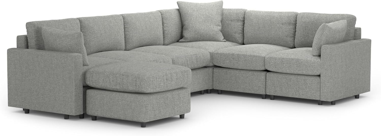MODISOFA - Sofá Sala Esquinera Modular con Otomano | 6 Plazas | Gris Claro | + Pillow Pack | Fácil de Ensamblar y Adaptable | Envío Gratis
