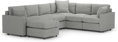 MODISOFA - Sofá Sala Esquinera Modular con Otomano | 6 Plazas | Gris Claro | + Pillow Pack | Fácil de Ensamblar y Adaptable | Envío Gratis