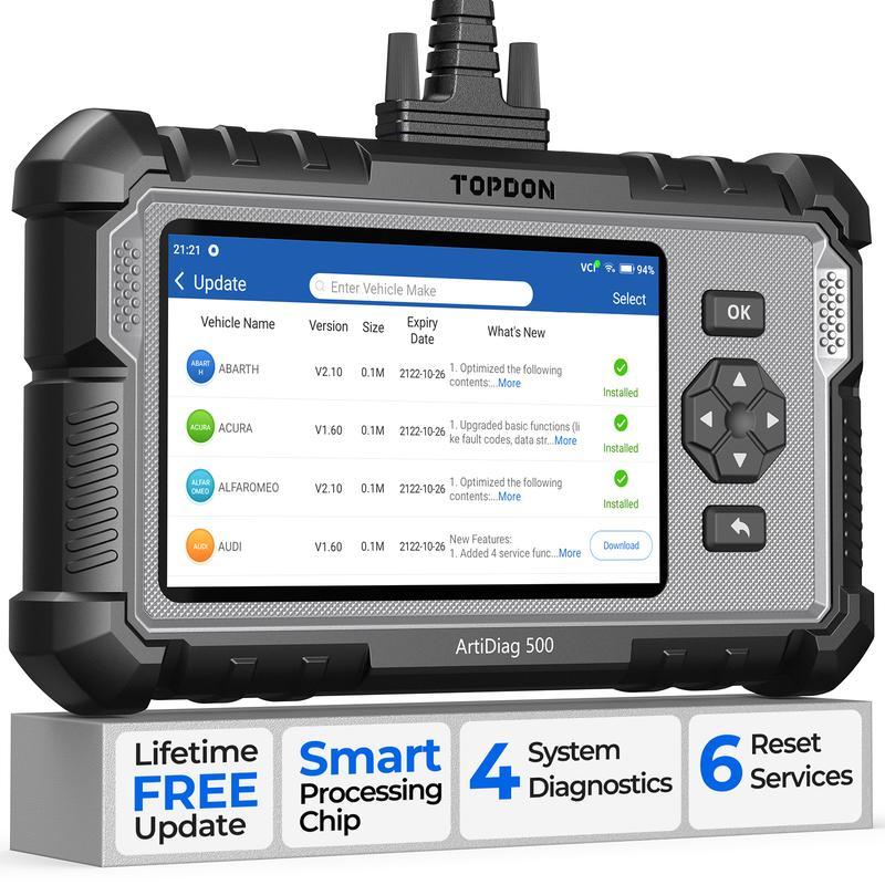 Escáner automotriz TOPDON AD500 OBD2, herramienta de diagnóstico para vehículos con funciones de reinicio de aceite/SAS/acelerador, diagnóstico de motor/ABS/SRS/transmisión, AutoVIN, lector de códigos de error del motor con prueba de batería y actualizaci