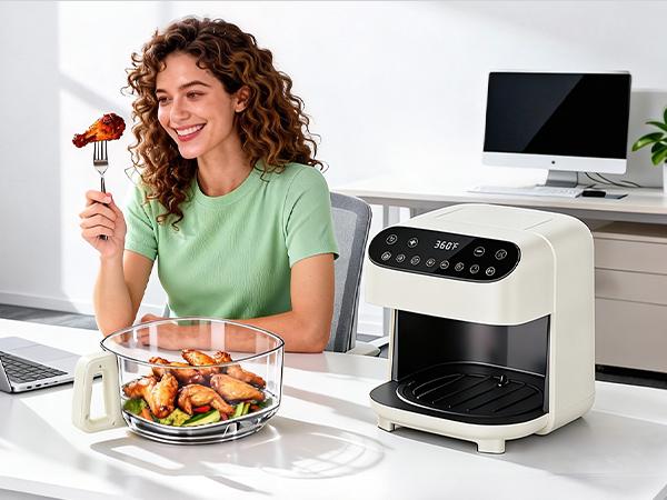 4.5 QT Glass Air Fryer - PFAS-Free & Dishwasher-Safe Basket, 8 Preset Touchscreen, 360&deg; View Cooking, for Healthy Meals in Minutes - White