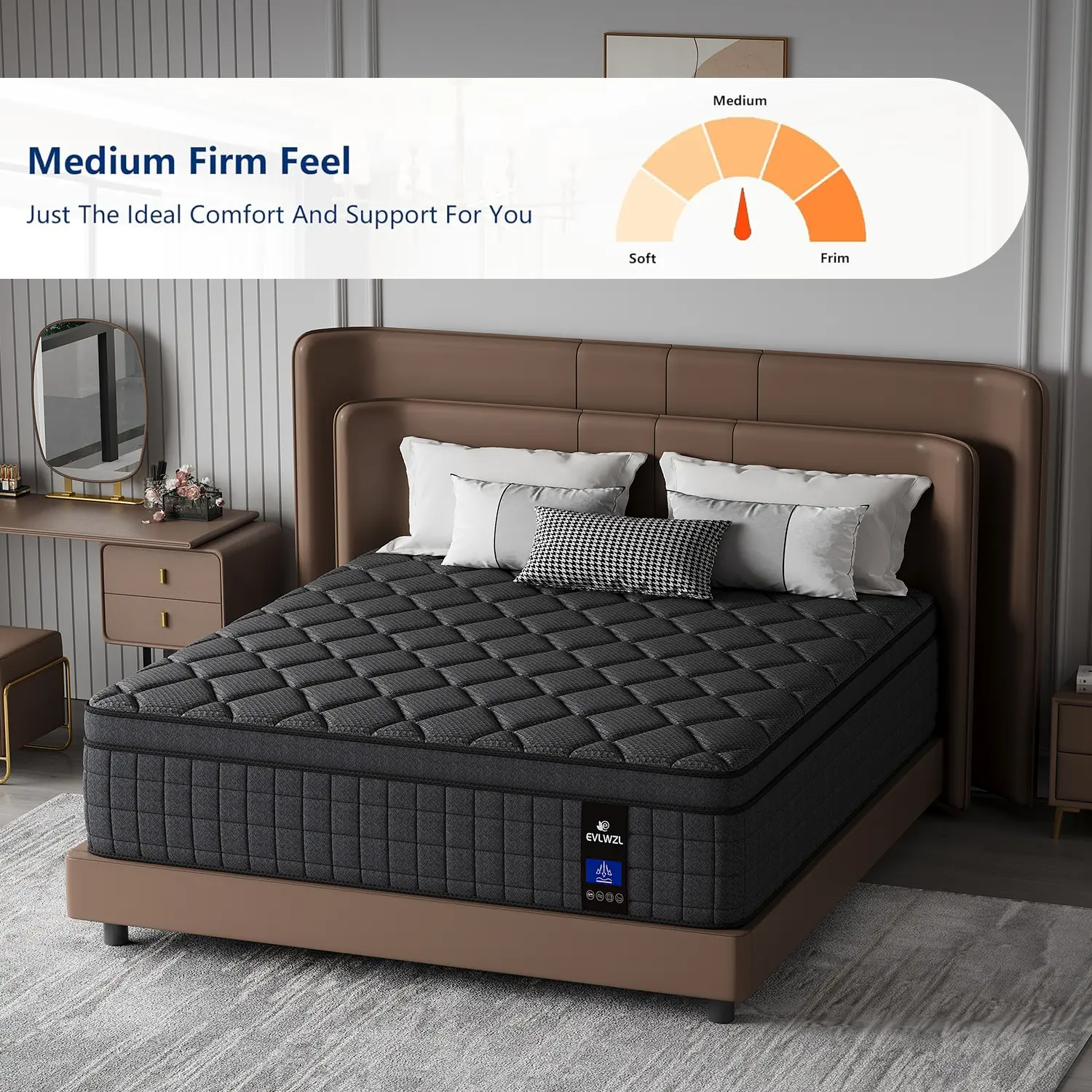 Colchón Híbrido de 8/10/12/14 Pulgadas – Twin, Full, Queen, King, Espuma Viscoelástica y Resortes, Firmeza Media, Soporte Lumbar, Ideal para Hogar, Habitaciones y Hoteles, Empaquetado en Caja, Regalo de Halloween o Navidad, Diseño Ergonómico, Moderno