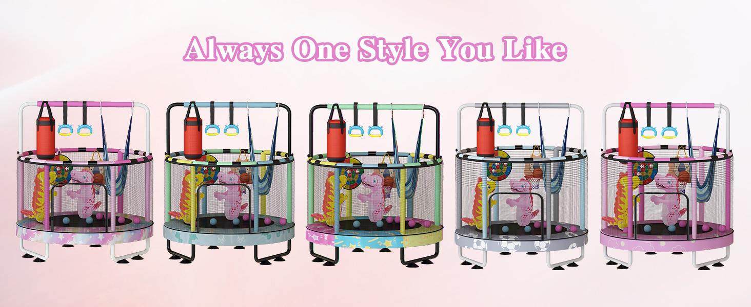 Lamerge Mini Round Trampoline for Kids 7-in-1 Toys Indoor Outdoor with Basketball Hoop Swing Hanging Rings Ocean Balls Sandbag Dartboard Inflatable Trampoline Gift for Boys Girls Multifunctional Safety Standards excellent gift for Christmas and New Year