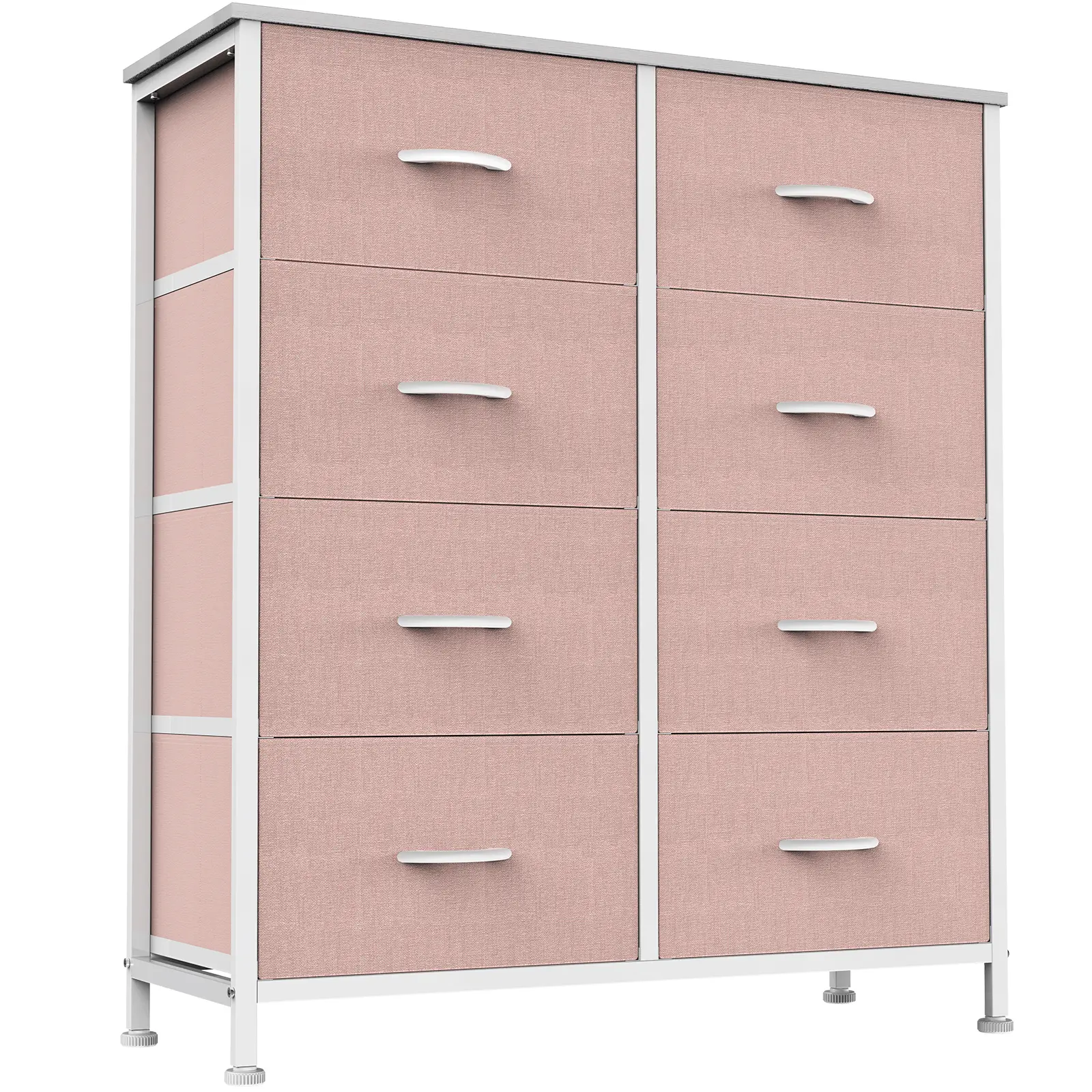 Cómoda para Dormitorio – Organizador con Cajones de Tela, Torre de Almacenamiento con 8 Contenedores de Tela, Estructura de Acero y Tapa de Madera