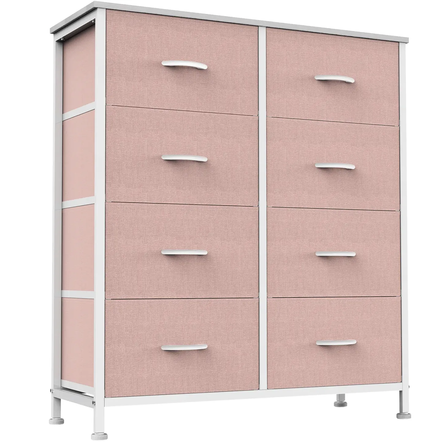 Cómoda para Dormitorio – Organizador con Cajones de Tela, Torre de Almacenamiento con 8 Contenedores de Tela, Estructura de Acero y Tapa de Madera